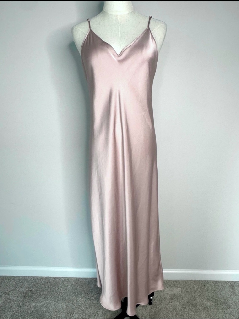 AllSaints Satin Slip Maxi Dress Blush Pink V-Neck Size Large